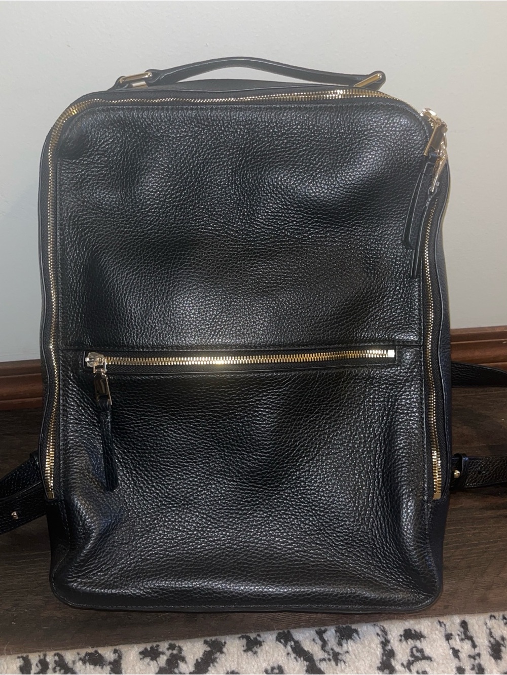 Quince brand Leather Black Backpack with Gold Hardware